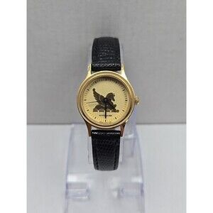Vintage Wittnauer Pegasus Quartz Dress Watch New Battery Gold Tone Leather Women